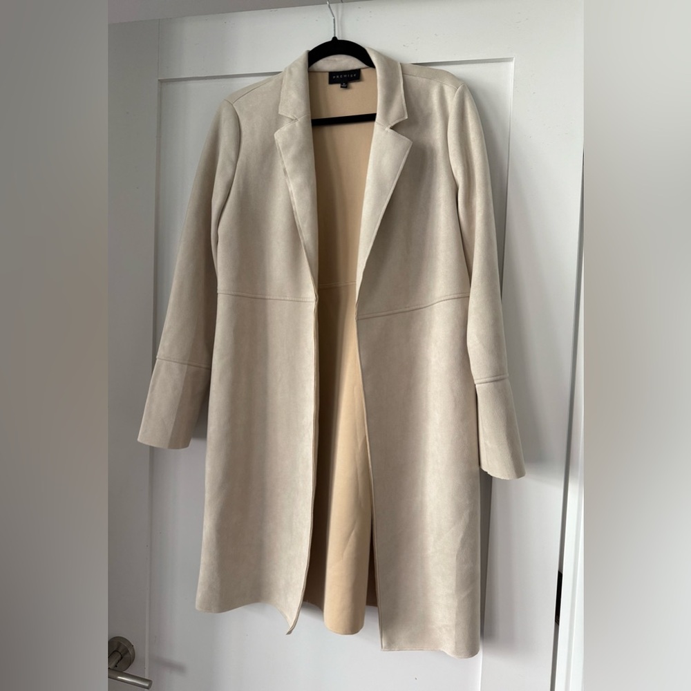 Premise Cream Faux Suede Open Coat